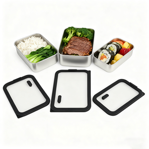 Boîte à lunch en acier inoxydable avec couvercle en verre trempé, récipient alimentaire étanche pour la préparation des <span class=keywords><strong>repas</strong></span> au bureau et le stockage quotidien des aliments - Product Image 2