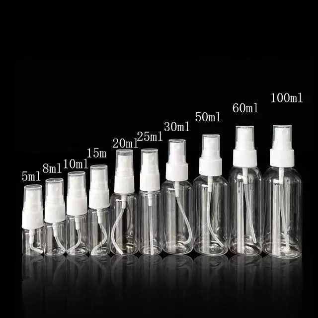 Botella de plástico transparente para riego, espray para perfume, niebla fina, 30ml, 50ml, 80ml, 100ml, 120ml