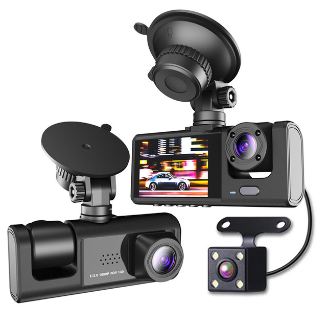 Three recording driving recorder 1080P large wide-angle three lens car recorder reverse visibility