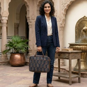 Sac pour ordinateur portable Indigo Paisley, sac messager de bureau en coton fait main, pochette ethnique pour ordinateur portable 16 pouces - Product Image 2