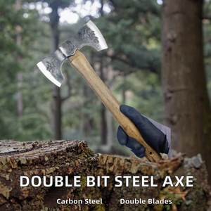 Double Bit High Carbon Steel <b>Axe</b> with Wooden <b>Handle</b> Industrial Grade DIY Hatchet for Outdoor Camping - Product Image 2