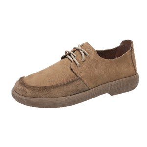 Chaussures pour hommes à bout rond en cuir véritable, à lacets, respirantes, style rétro, décontractées, semelle souple, dessus en cuir de vache - Product Image 4