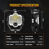 Barre lumineuse LED de 5 pouces, 6 modules connectables, 75W chacun, RGB DRL, faisceau spot, feux de conduite tout-terrain pour camion, UTV, ATV, 4x4