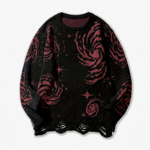 Pull en tricot à imprimé galaxie avec ourlet effiloché, manches longues, vêtements d'hiver pour homme - Product Image 1
