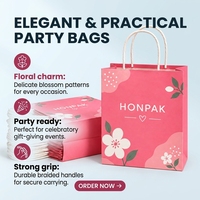 Sac en papier cadeau HONPAK à poignée torsadée, sac de shopping personnalisé rose floral, emballage plat pour fêtes et boutiques
