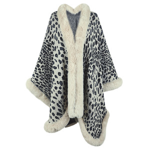 Autunno inverno 2024 <span class=keywords><strong>collo</strong></span> in pelliccia di leopardo maglia <span class=keywords><strong>scialle</strong></span> maglione caldo cappotto <span class=keywords><strong>Cardigan</strong></span> donna - Product Image 2