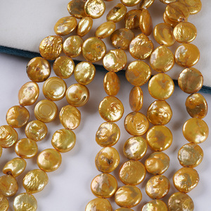 Cuentas de Perlas de Agua Dulce Naturales Sueltas, Teñidas en Oro, de 11-13 mm, de Zhuji, para Hacer Pulseras y Collares, Accesorios Semiterminados para Manualidades - Product Image 3