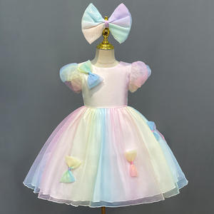 Vestido de princesa de manga de burbuja para niña de 2 a 12 años, vestido de gasa de color <span class=keywords><strong>arco</strong></span>íris caramelo, espectáculo de banquetes, vestido de dama de honor - Product Image 1