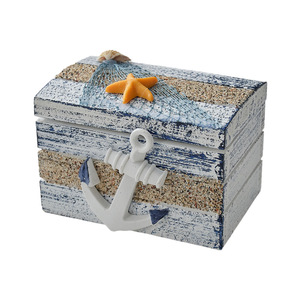 Ocean Themed Wooden Jewelry Box Mediterranean Style Beach Decor Rectangular <b>Storage</b> Box For Living Room <b>Tabletop</b> Prop - Product Image 4