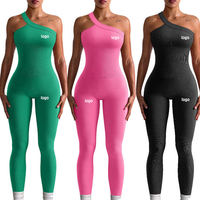 Combinaison de sport une pièce côtelée push-up à une épaule pour femme avec logo personnalisé