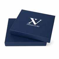 Boîte cadeau de luxe bleu foncé en deux parties, fabriquée en carton rigide gris avec papier texturé, logo personnalisé, fournisseur en gros