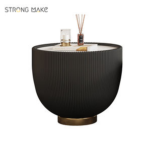 Mesa auxiliar de gran oferta, mesas de centro de piedra sinterizada de cuero antiguo de lujo modernas redondas negras para sala de estar - Product Image 6
