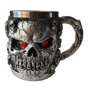Taza de caballero grande de acero inoxidable, decoración gótica nórdica, regalo de Festival Vikingo, <span class=keywords><strong>Calavera</strong></span>, café gótico, ojos rojos, taza fantasma de Halloween - Product Image 1