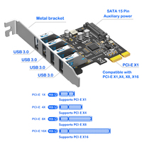 Carte d'extension PCI-E 4 ports USB 3.0 haute vitesse avec support métallique pleine hauteur pour alimentation auxiliaire PC de bureau (en stock)