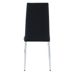 Modern Black PU Leather Dining Chair with Diamond Quilted High Back and <b>Chrome</b> Square <b>Legs</b> for Restaurant Hotel Wedding Venue - Product Image 4