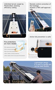 Robot de Limpieza de Paneles Solares con Ahorro de Agua, Limpieza en Seco/Lavado, Motor de Rodillo de 400W, 6-8h de Duración de Batería, Control Remoto de 100m, Resistente - Product Image 3