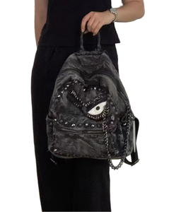 Mochila de Moda Estilo Retro, Lavada, con Remaches de Cadena, Estilo Motociclista, Gran Capacidad, Forro de Nailon, Cierre de Cremallera, para Mujer - Product Image 1