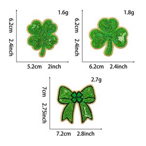Nouvelle broderie thermocollante à sequins, trèfle à quatre feuilles, série verte à 3 nœuds, patch porte-bonheur pour la Saint-Patrick, pour la décoration de vêtements et de chapeaux - Product Image 3