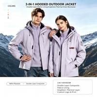 Veste d'extérieur unisexe 3-en-1 à capuche avec broderie par transfert thermique, doublure en polaire composite graphène double couche