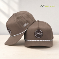 Casquette de baseball personnalisée à 5 panneaux en nylon avec logo tissé, découpe laser, trou perforé, corde, imperméable, casquette de golf, casquette de sport