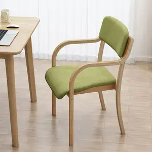 Kursi kopi Nordic Modern sederhana, kayu Solid kursi makan kursi berlapis kain