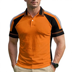Men's Orange Black Color Blocked Short Sleeve for Shirt Knitted Quick Dry Casual Regular Fit Button Design 100% Cotton Pocket - Product Image 1