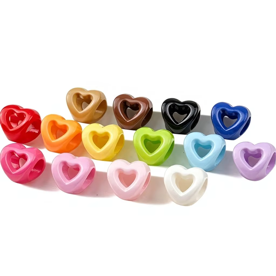 Random Orange Shapes 9mm Hollow Love Colorful 5 Big Hole Heart Large Beads for Keychain ...