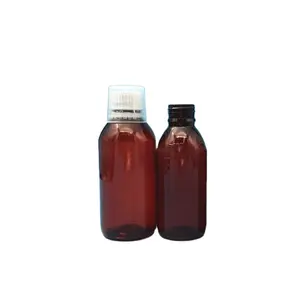 Plastic liquid medicine bottle with measurement cup for syrup Plastic bottles for oral liquid Food packaging for Pharmaceuticals