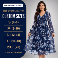Robe longue smockée en mousseline florale lavable pour femme, col en V, taille empire, poignets à volants, vente en gros, OEM, ODM, marque privée