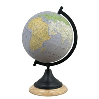 Globe terrestre gris-violet en métal noir mat avec méridiens lumineux, hauteur 34,5 cm, pour bureau, éducation et décoration