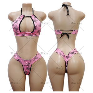 Maxsun Dancewear Trajes exóticos Rendimiento Ropa de baile Nuevo Sexy Impreso <span class=keywords><strong>Tanga</strong></span> sin espalda Bikini de dos piezas Sexy Girl Dance Wear - Product Image 1