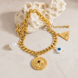 Pulsera de Acero Inoxidable con Baño de Oro de 18K y Colgante de Lujo, Cadena y Eslabones de Alta Gama - Product Image 1
