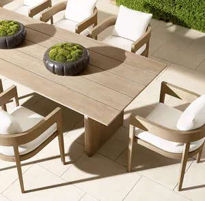Yeni varış tik ahşap veranda bahçe mobilya seti açık yemek masaları ve sandalyeler