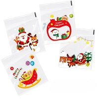 Sacs en plastique transparents à fermeture autocollante, motif de Noël de dessin animé, pour bonbons, biscuits, emballage cadeau jetable, sacs en plastique vides, vente en gros