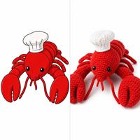 Homard Rouge Personnalisé avec Chapeau, Peluche Animale Tricotée, Jouet Promotionnel Homard Rouge Tricoté, Adorable Peluche Homard Rouge Tricotée