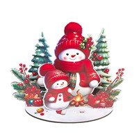 Mini décorations de Noël, figurines de Père Noël et de bonhomme de neige en dessin animé, décorations de bureau en bois écologiques pour le bureau