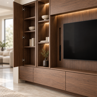 Meuble TV mural moderne en bois grande capacité, système de rangement personnalisé pour salon, intégration parfaite