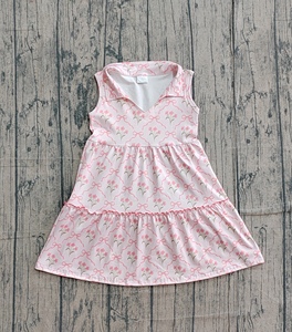 Vestido GSD3678 personalizado para niña, vestido de verano con estampado de flores rosas, sin mangas, largo hasta la rodilla, venta al por mayor - Product Image 1