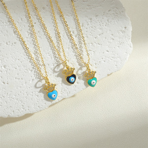 Thiết Kế Thời Trang CZ Vương Miện Men Trái Tim Mắt Ác Vòng Cổ Hình Trái Tim Với Đôi Mắt Màu Xanh Mặt Dây Chuyền Vòng Cổ - Product Image 2