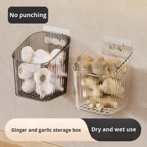 Giá treo tường hành tây, gừng, tỏi và ớt, giá lưu trữ nhà bếp bằng nhựa trong suốt đơn giản và phong cách - Product Image 3