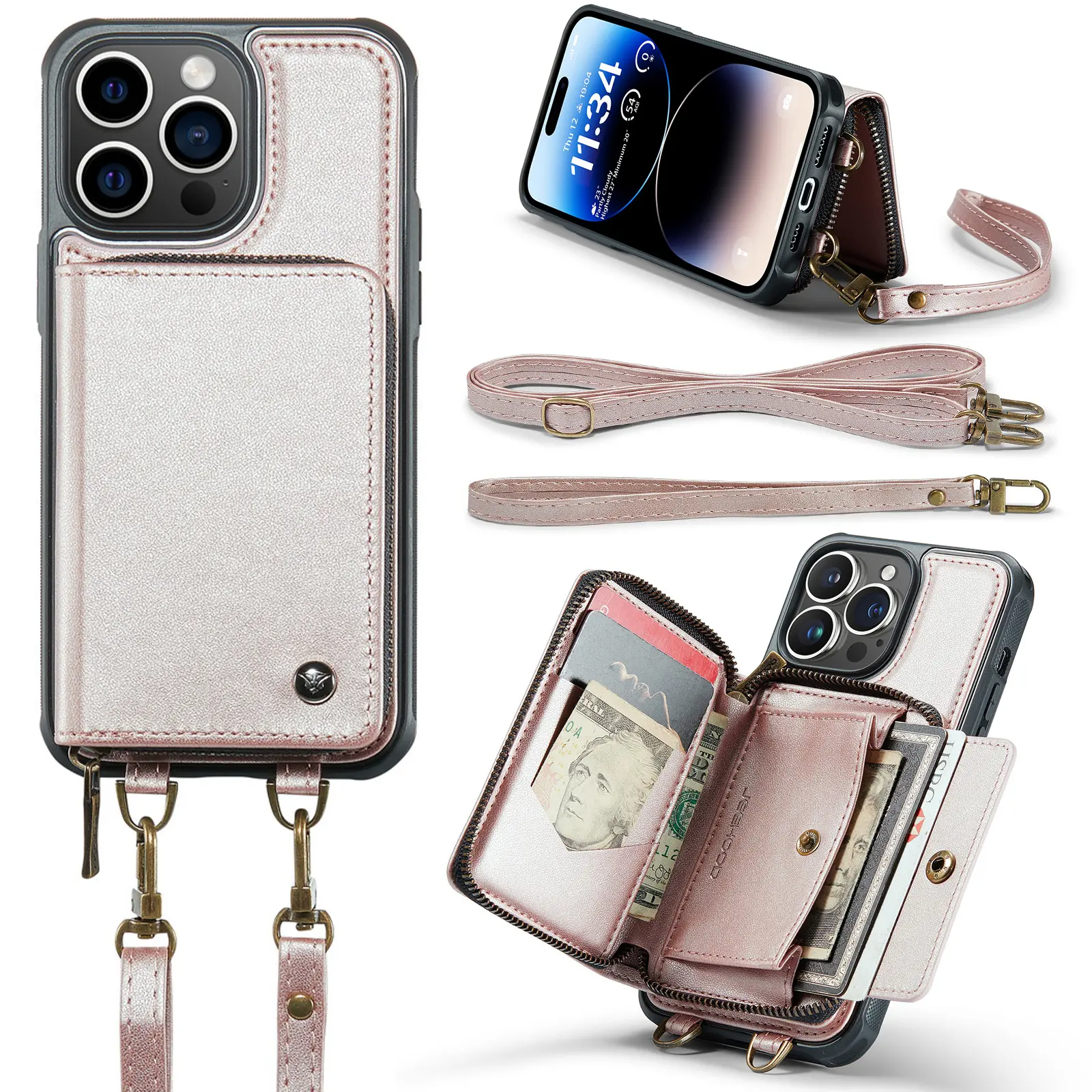 Neue Retro PU Ledertasche mit Riemen Cross body Lanyard Cover für iPhone 14 13 12 11 Rfid Blocking Wallet Bag Handy hülle