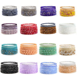 Crystal Beaded Bracelet <b>Set</b> 7 Piece Faceted Elastic <b>Bangle</b> Women Bohemian Monochrome Jewelry Summer 2023 Yiwu Origin - Product Image 1