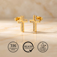 Boucles d'oreilles clous croix Xinyashang ER108901 en acier inoxydable 316 plaqué or 18 carats PVD avec zircon cubique 5A, bijoux pour femmes, logo personnalisé, marque