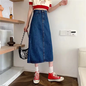 Nueva <span class=keywords><strong>Falda</strong></span> Vaquera de Cintura Alta <span class=keywords><strong>con</strong></span> Corte en A para Mujer, Estilo Casual Adelgazante <span class=keywords><strong>con</strong></span> Corte Ajustado a la Cadera de Longitud Media para Otoño - Product Image 4