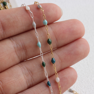 Chaîne trombone en or 14K plaqué/argent S925 avec perles émaillées multicolores bleues pour la fabrication de bijoux permanents, bracelets et colliers DIY - Product Image 2