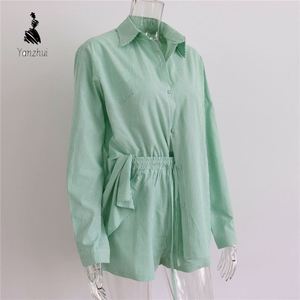 Completo Set Estivo da Donna: Camicia a Righe e Pantaloncini in Lino, <span class=keywords><strong>Taglie</strong></span> <span class=keywords><strong>Forti</strong></span>, <span class=keywords><strong>Casual</strong></span> - Product Image 6