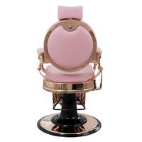 Fauteuil de barbier inclinable en cuir PU rose, mobilier de salon, cadre rose doré avec appui-tête et repose-pieds pour salon de coiffure