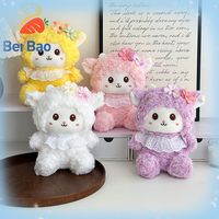 Boneka Domba Bunga Kawaii dengan Logo Custom Pabrik Plushie, Kerah Renda, Boneka Hewan Isi Dakron Lembut, Tersedia