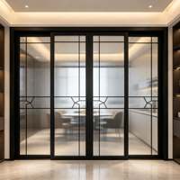 Porte coulissante en aluminium et verre de style chinois personnalisée, avec rails dissimulés et panneaux articulés, quincaillerie fluide pour salon et villa