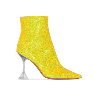 Splendidi stivali <span class=keywords><strong>gialli</strong></span> con cerniera e tazza di vino con tacco alto a metà polpaccio da <span class=keywords><strong>donna</strong></span> - Product Image 5